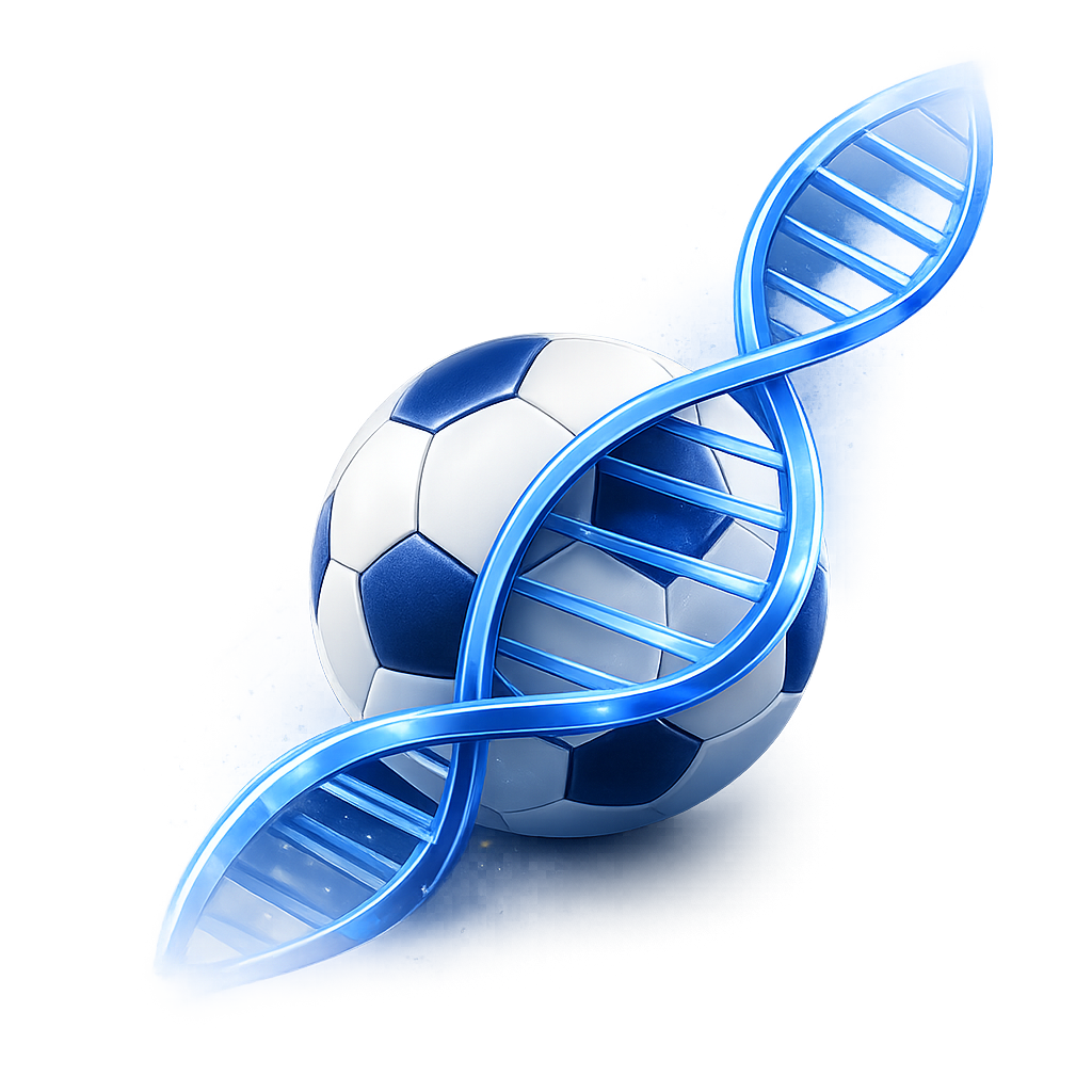 A football wrapped in a glowing blue DNA double helix